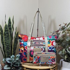 Coach Poppy Pop C Glam Tote and Wallet